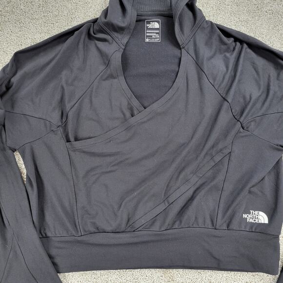 The North Face Womens Flashdry Hoodie XL Black Crisscross Cropped Thumb Holes - Picture 3 of 16
